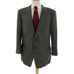 Armani Collezioni Mens Gray Check Suit Jacket Wool Silk Button Collared Size 44